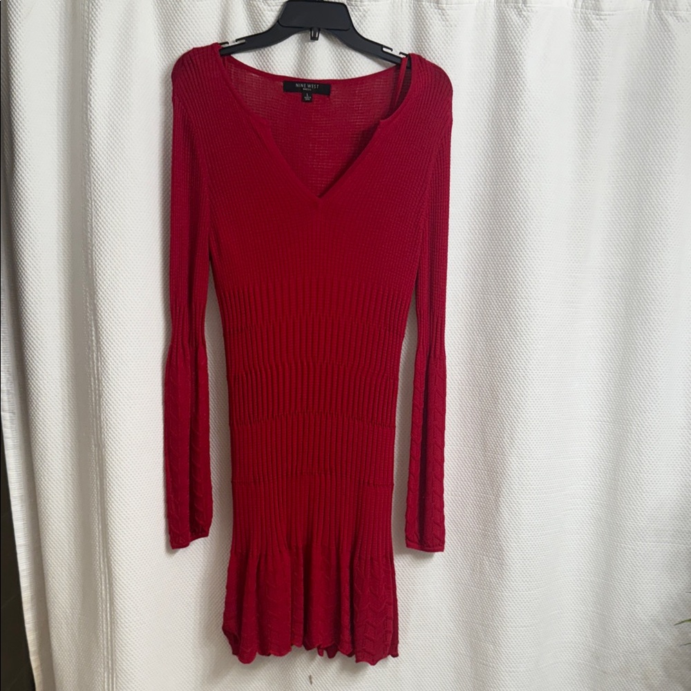 Nine West Vibrant Red Long Sleeve Dress